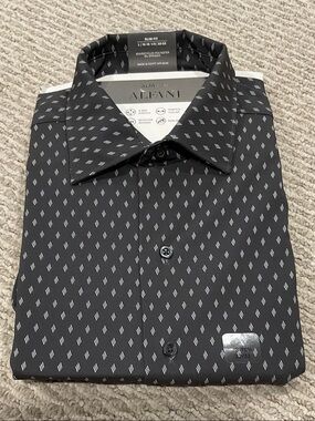 Alfani Dark Gray Dress Shirt with White Dash Pattern